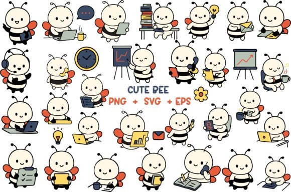 Cute Office Planner Bee Stickers SVG PNG: A Buzz of Productivity and Cuteness