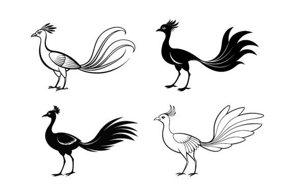 Lyrebird Silhouette Vector Icon Bundle