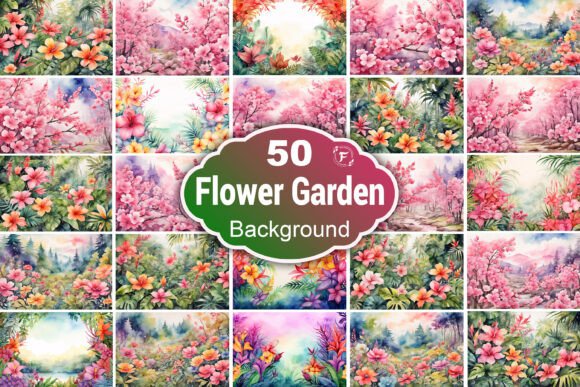 Watercolor Flower Garden Landscape
