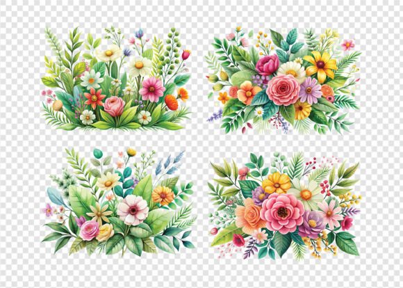 Watercolor Vintage Flowers PNG Bundle